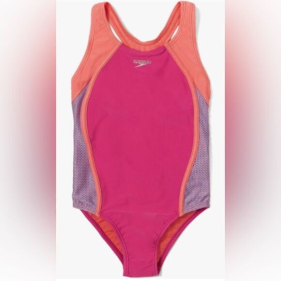 Speedo Big Girl's Swimsuit One Piece Mesh Splice Thick Strap, Size 16, Rose - Picture 1 of 3